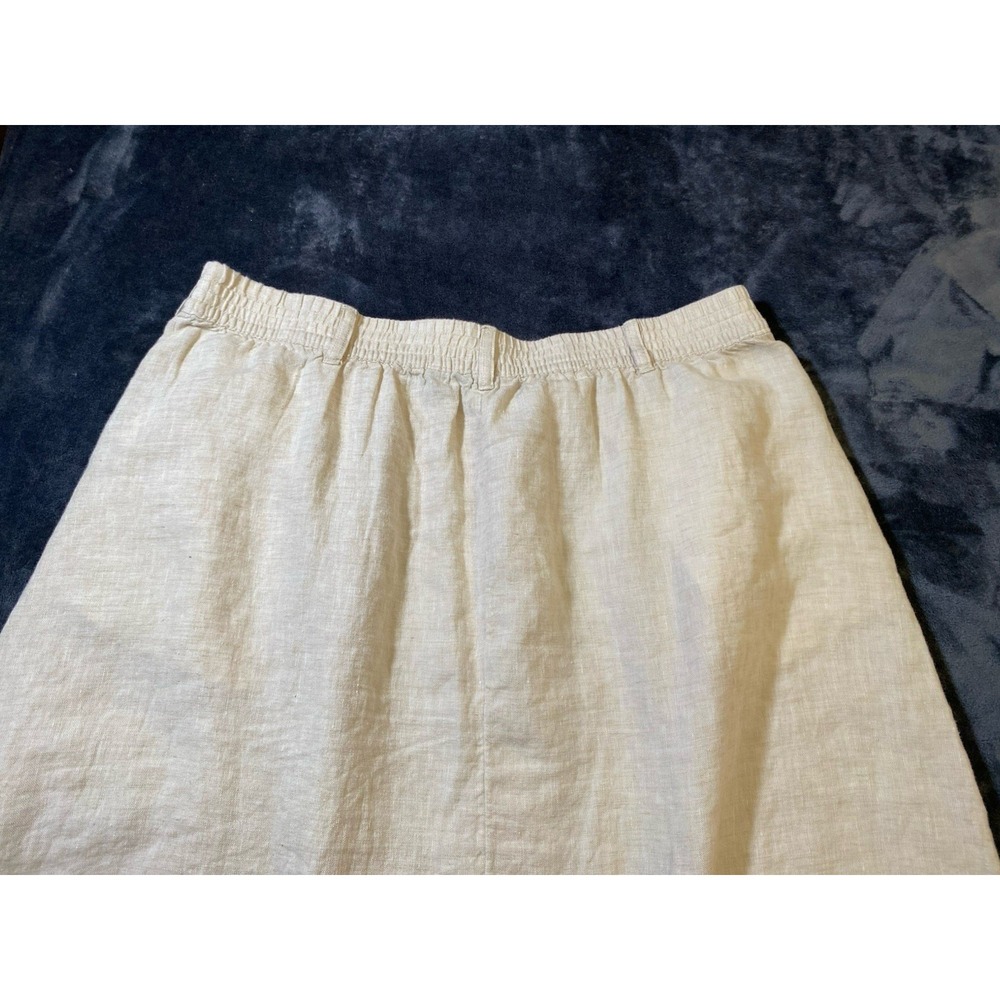 Lands' End Womens 18W Button Front Linen Midi Skirt Beige Cream Pockets Plus - Picture 8 of 10